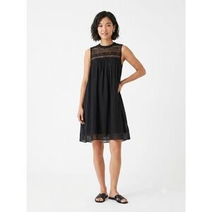Rebellion Womens Black Crochet Lace Yoke Sleeveless Babydoll Mini Dress Large‎
